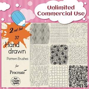 Pinceles de patrones para Procreate: Garabatos dibujados a mano, uso comercial (descarga digital)