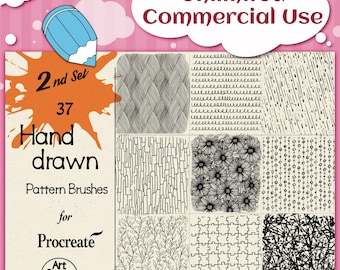 Procreate Pattern Brushes: Hand-Drawn Doodles, Commercial Use (Digital Download)