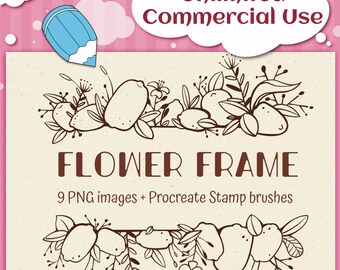 Flower frame PNG, Wreath clipart, wreath procreate brushes,Frame Digital stamps, Frame clipart, Frame brushes,flower border clipart, bouquet