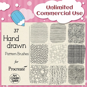 Procreate pattern brushes hand drawn,Doodle illustration brushes, background patterns, Procreate textual, commercial use, digital download,