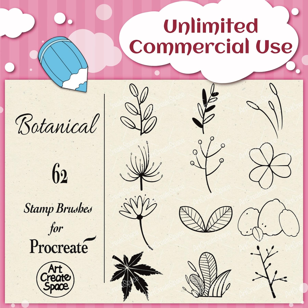 Botanical Procreate Brushes: Flower & Leaf Digital Stamps (commercial ...