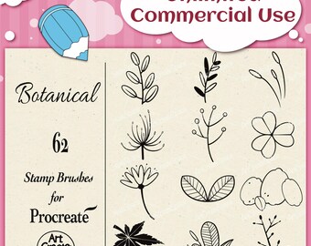 Botanical Procreate Brushes: Flower & Leaf Digital Stamps (Commercial Use)