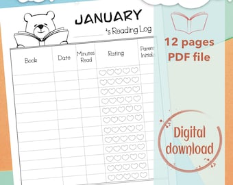 Kids Reading Log, school printable template,