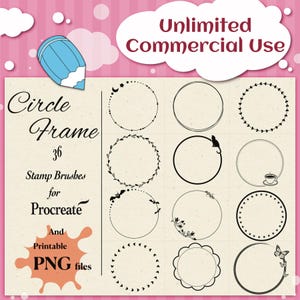 Circle Frame PNG e Procreate Brushes: timbri per uso commerciale (download digitale)