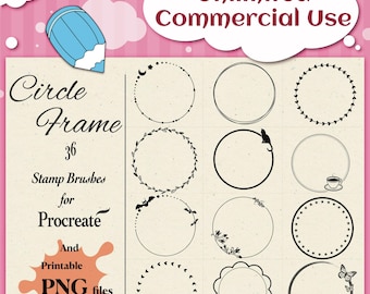Circle Frame PNG & Procreate Brushes: Commercial Use Stamps (Digital Download)