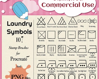 Procreate Laundry Symbol Brushes: 107 PNG Clipart Stamps (Digital Download)
