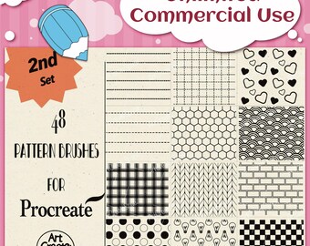 Procreate Pattern Brushes: Texture, Grid, Heart (Digital Download)