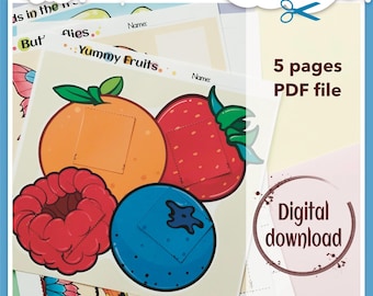 Kid's craft, cut and paste, printable projects, school activities, simple cutting, instant download,