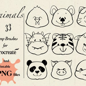 Animal Procreate Stamps, commercial use brushes, Cute animals PNG, Hand drawn stamps, Doodle Stamps, instant download,