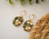 BAMBOO earrings White iris flower earrings Polymer clay earrings with floral pattern Japanese flower earrings