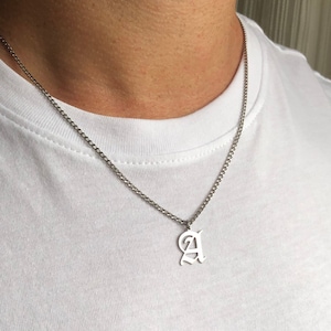 Collar de plata esterlina para hombre, collar con inicial para hombre, collar para novio, collar de regalo personalizado para hombre