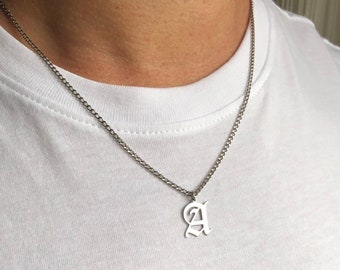 Sterling Silver Mens Initial Necklace: Personalized Boyfriend Gift