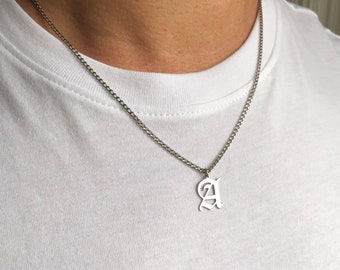 Sterling Silver Mens Necklace, Men's Initial Necklace, Boyfriend Gift Necklace, Personalized Gift Necklace For Man, Guy Necklace Silver