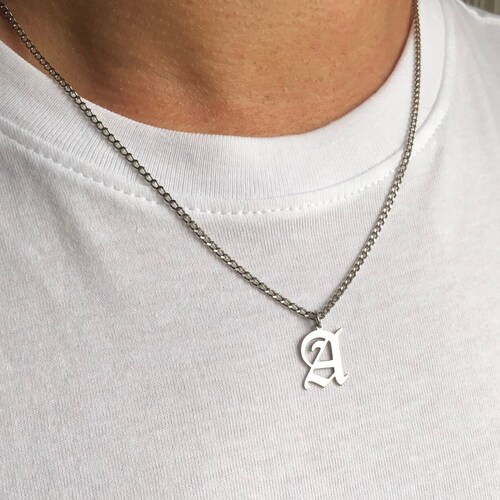 Sterling Silver Man Necklace Man Initial Necklace Etsy