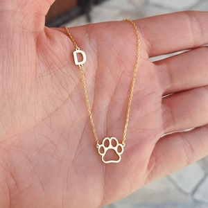 Sterling Silber Katze Pfote Halskette mit Initial, Katze Memorial Geschenk, personalisierte Geschenk Schmuck, Gold und Rose Gold vergoldet