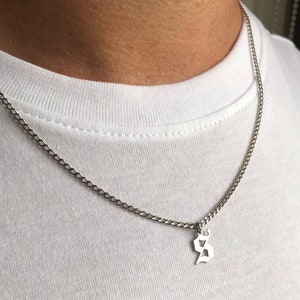 Sterling Silver Initial Necklace, Personalized Necklace for Men