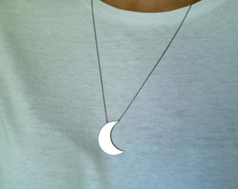 Custom Crescent Moon Necklace, Personalized Gift Jewelry, Sterling Silver,  Gold and Rose Gold Plated