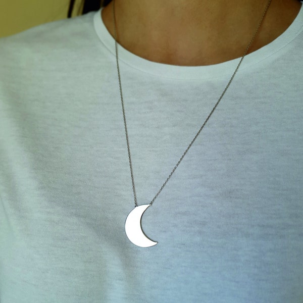 Custom Crescent Moon Necklace, Personalized Gift Jewelry, Sterling Silver, Gold and Rose Gold Plated
