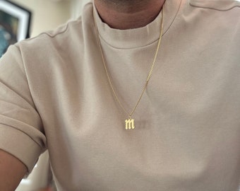 Sterling Silver Initial Necklace for Men: Personalized Olde English Pendant