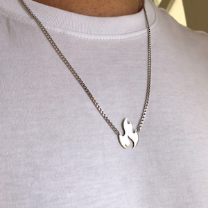 Flame Necklace for Man, Sterling Silver Men Necklace, Guy Necklace, Boys Christmas Gifts, Boyfriend Gift Necklace, Curb Chain Necklace