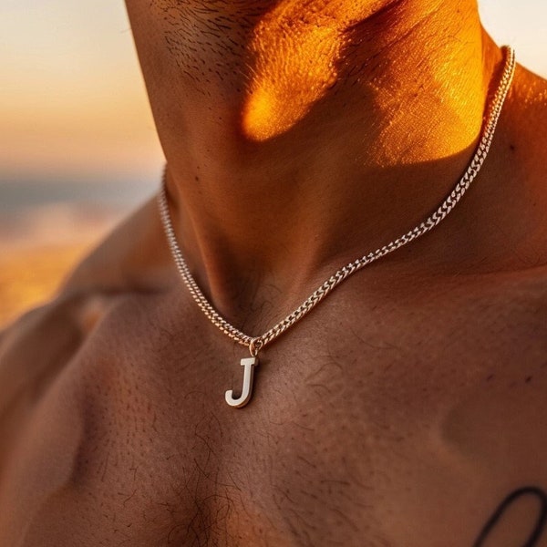 Collier homme personnalisable avec pendentif lettre personnalisé