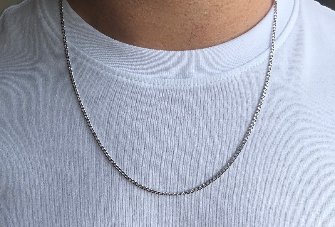 Sterling Silver Curb Chain Man Necklace Silver Boyfriend - Etsy