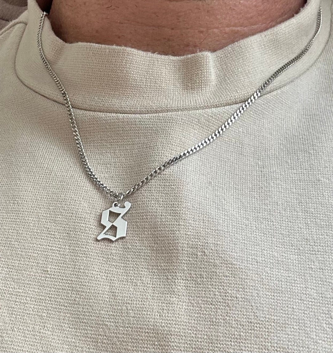 Sterling Silver Man Necklace, Men Initial Necklace Personalized
