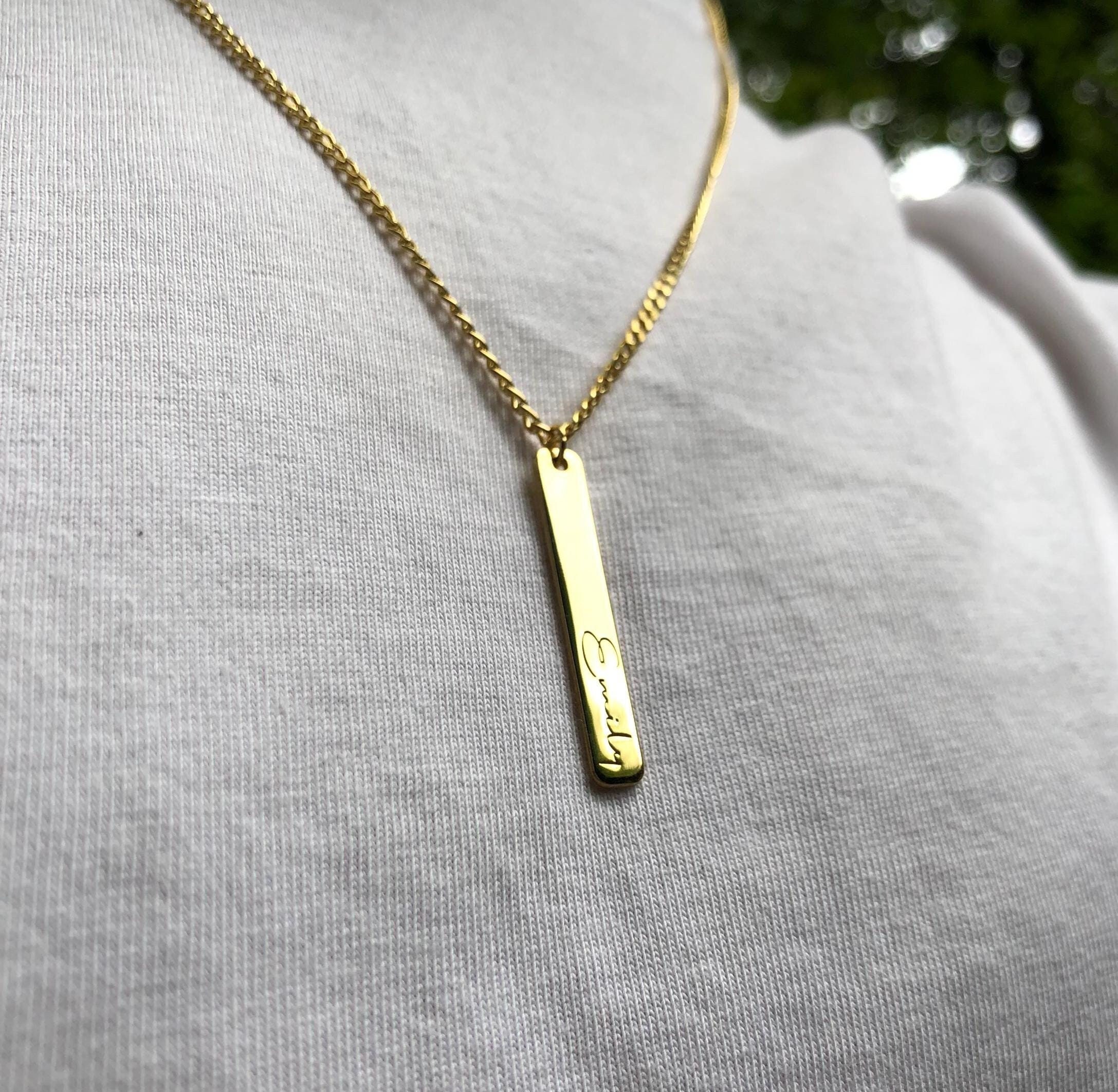 Collana da uomo in argento con barra verticale, ciondolo rettangolare con diamanti, gioielli minimalisti per lui - Italia