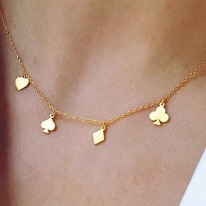Collana Di Simboli Cuori, Picche, Diamanti e Mazze, Collana Simbolo Carta da Gioco Argento 925k Sterling