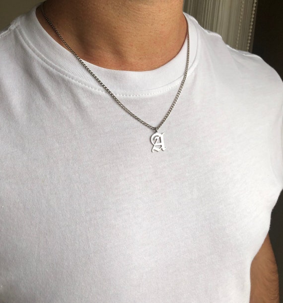 Mens Sterling Silver Chunky Initial Necklace
