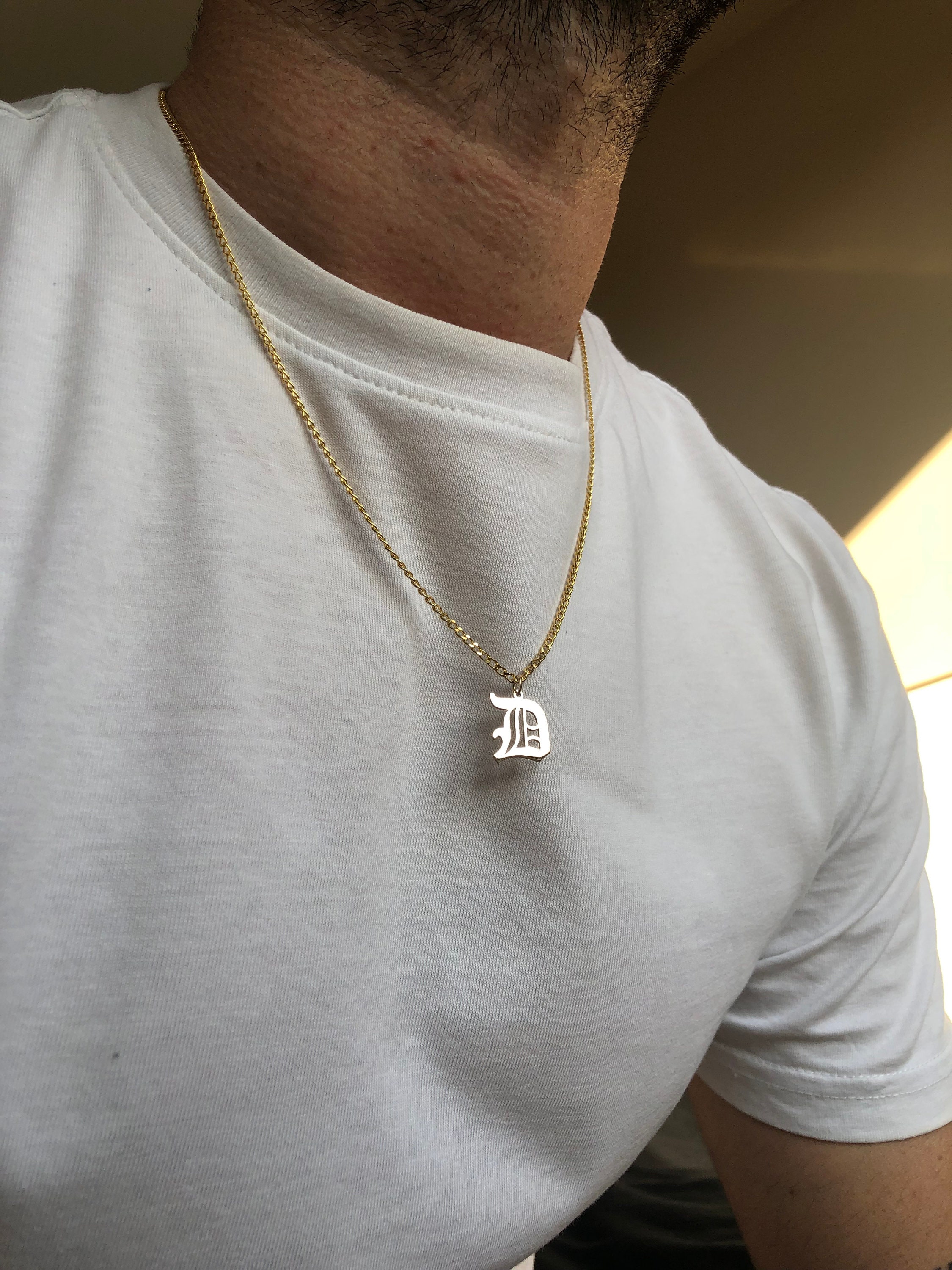 Buy Silver Initial Necklace for Men, Silver Chain With Initial Necklace 2mm  Cuban Chain Mens Initial Necklace Letter Minimalist Jewelry Gift Online in  India - Etsy