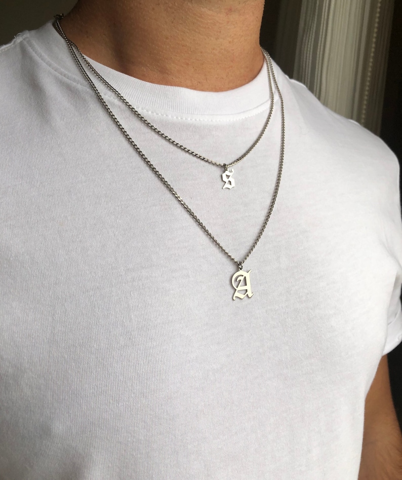 Sterling Silver Mens Necklace Men's Initial Necklace Etsy