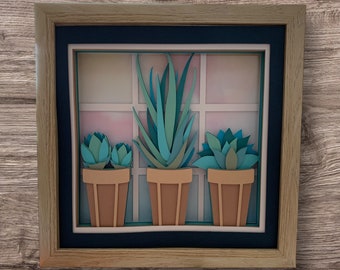 8"x8" Potted Succulents Shadowbox