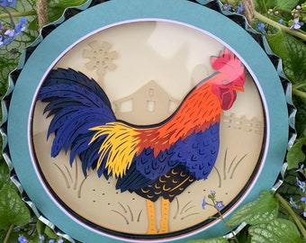 3D Farm Rooster Shadowbox