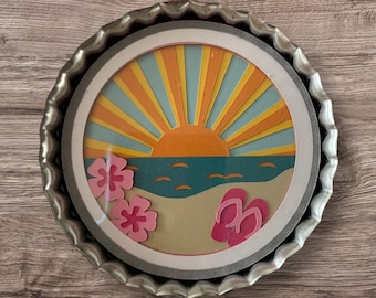 3D Sunset Beach Magnet