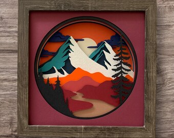 8"x8" Mountain Sunset Shadowbox