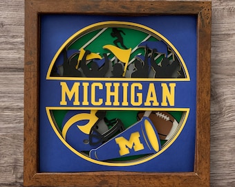 9"x9" Custom University of Michigan Football Shadowbox