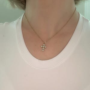 18K Gold Plated Pearl Cross Necklace, Layering necklace, Statement necklace, Simple Gold Necklace, Pearl Jewelry