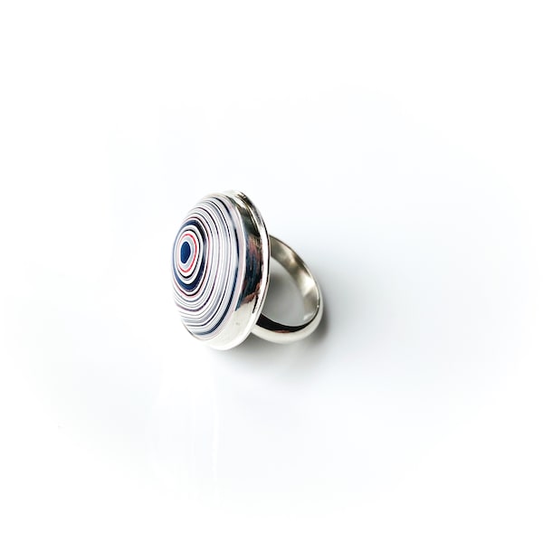 Statement Cocktail Ring • Fordite • Detroit Agate • Sterling Silver • Size 8