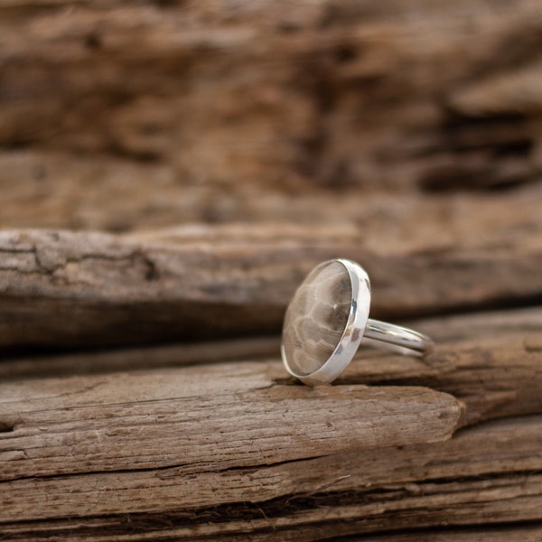 Petoskey Stone • Sterling Silver • Statement Ring • Size 8-1/2