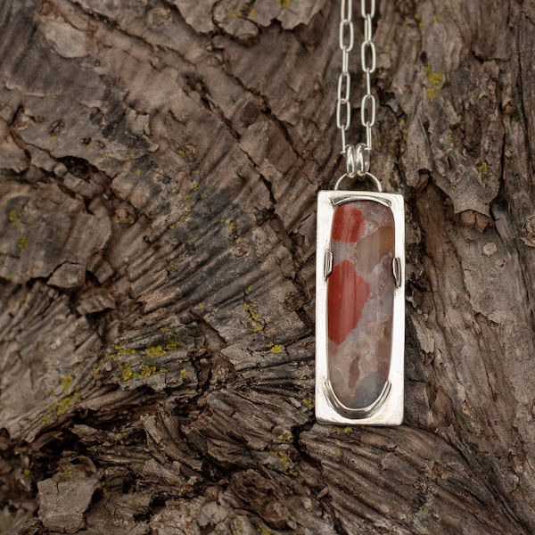 Pudding Stone Pendant Necklace • Sterling Silver • Michigan Jewelry • 18” Chain Length