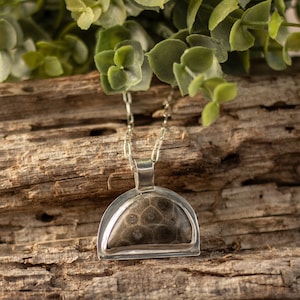 Petoskey Stone • Sterling Silver Necklace 18&quot; Chain Length