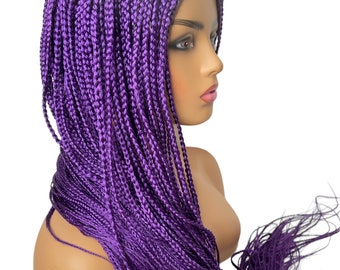 Purple braided Wig Cornrows  With Elastic Band 29 Lace Frontal