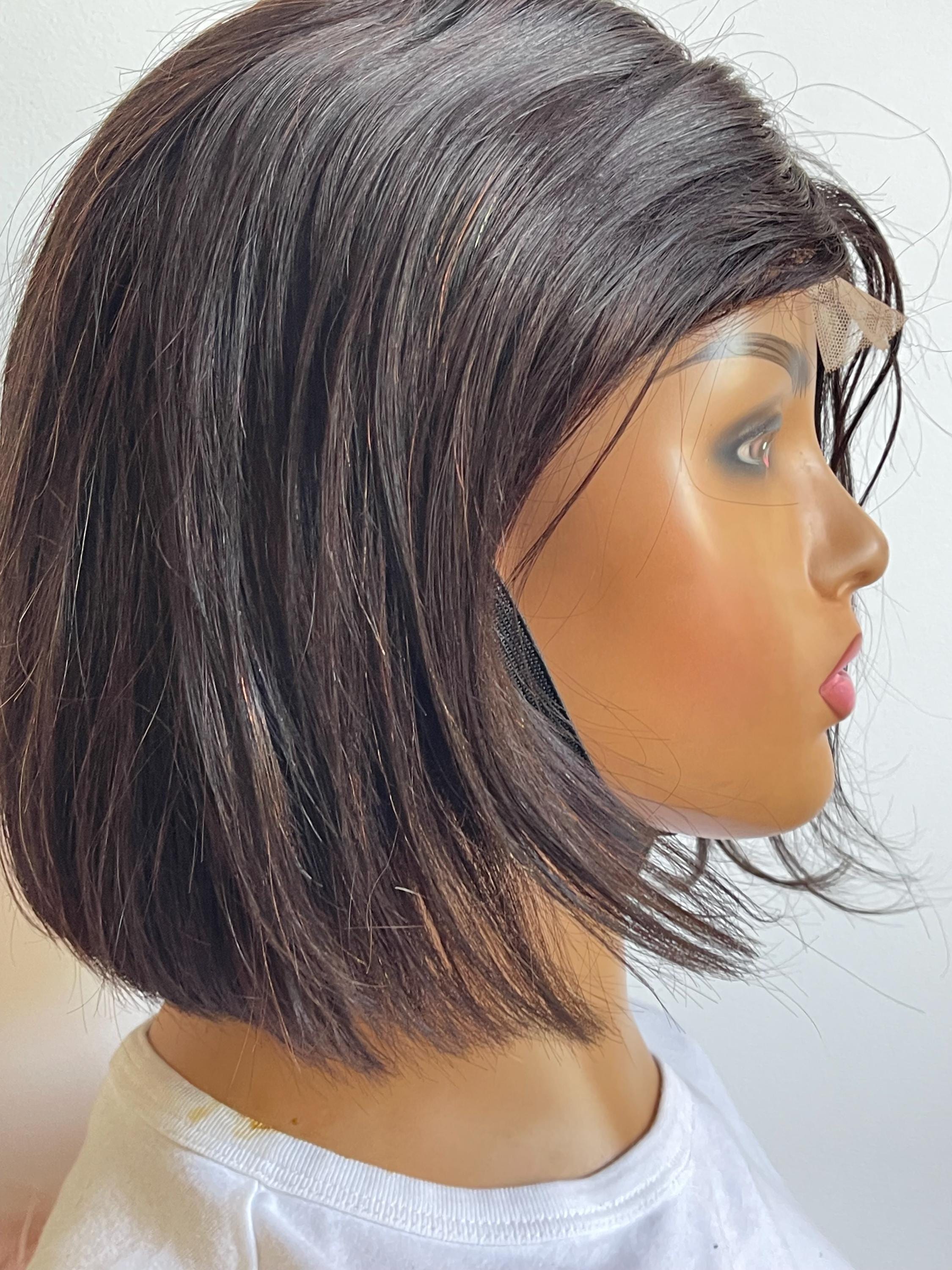 2x6 Double Drawn Transparent Lace Closure Wig Human Hair Bob Wig Natural Black