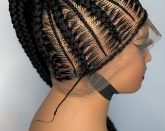 cornrow full  lace braided wig hair with baby hair, colour black