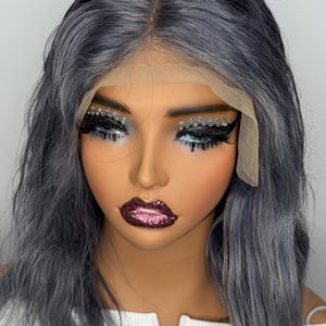 Ombre Gray Beauty LaceFront Wig 12 inches!! Ombre Silver Gray Ash Blonde Colored With Short Brown Roots  main image 2