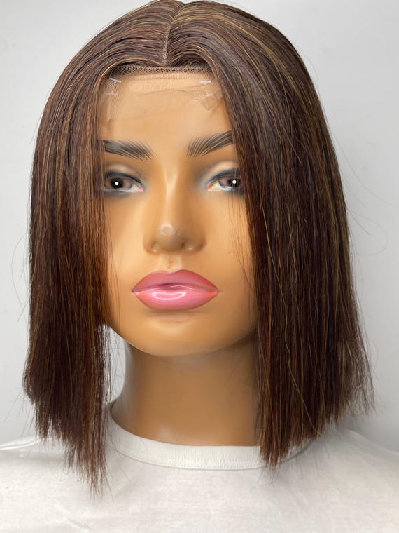 10” Indian Straight Bob Closure Wig Short Bob Wig Straight Human Hair Wigs Transparent Bone  main image 3
