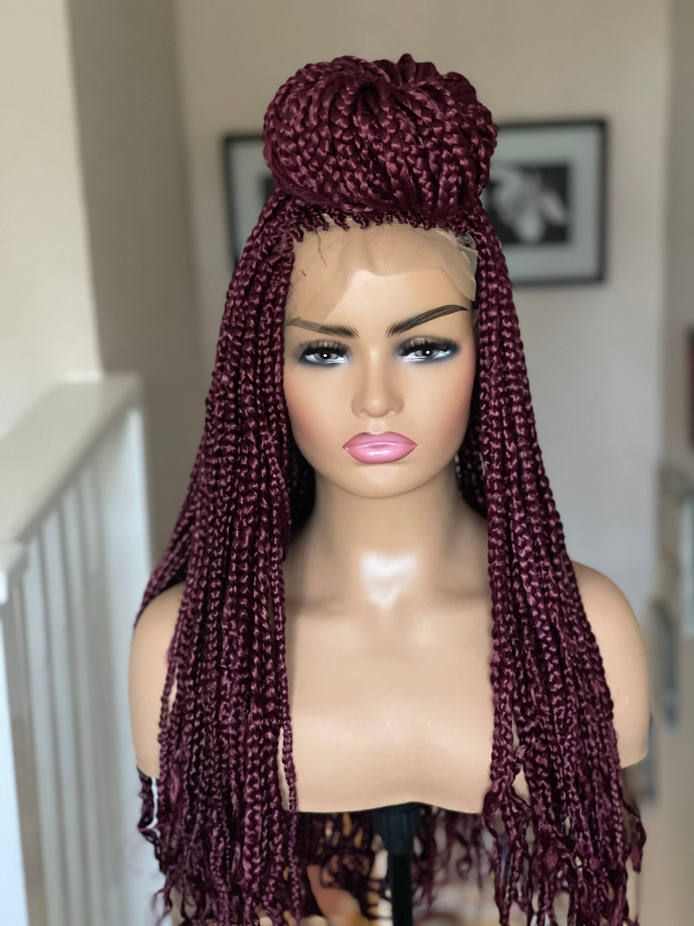 Lace closure braided wig Box braided hand made Wig Lace Etsy