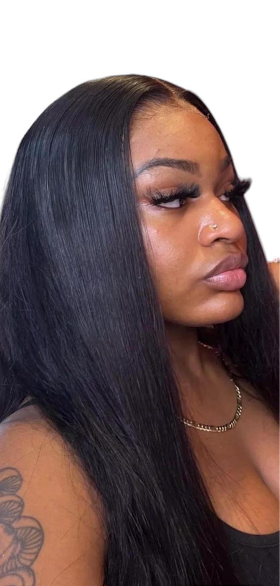 34 Inch Long Straight Heat Resistant Human Hair Blend Wig  display picture 1