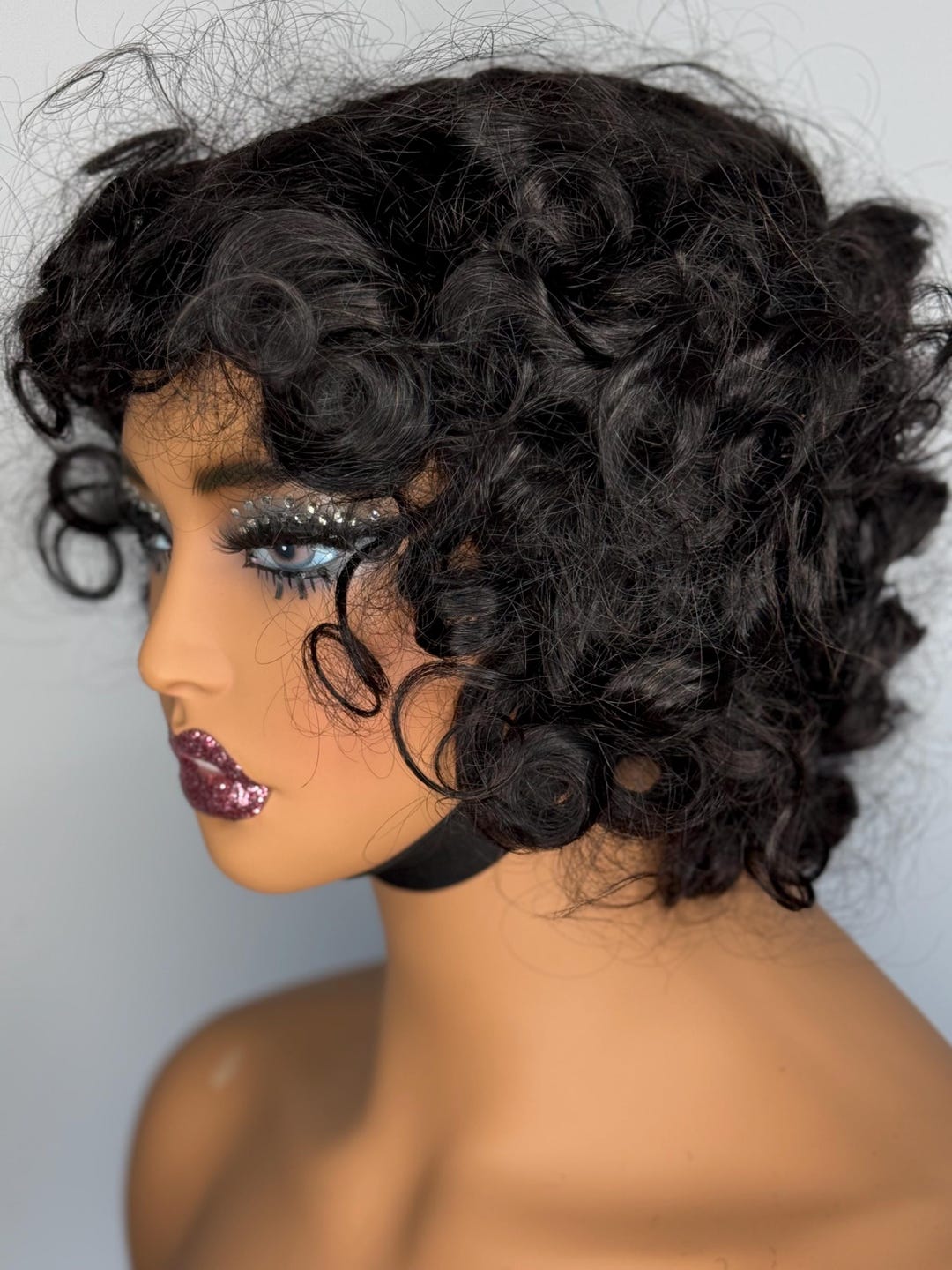 Bouncy Fringe Wig 8 Inch Black 1B Colour 100% Human Hair Wig - Etsy
